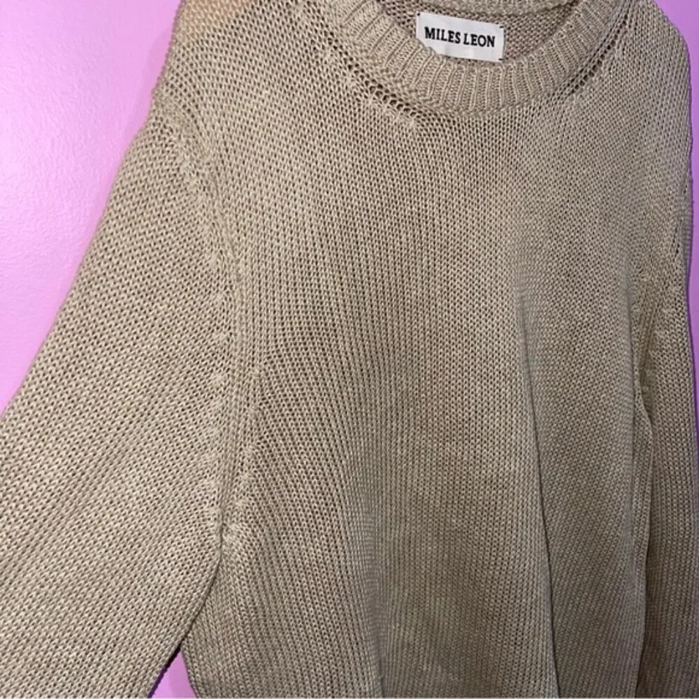Miles Leon Linen Cotton-Blend‎ Sweater Men’s XL Mushroom Tan